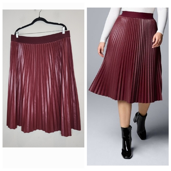NWT Simply Vera Vera Wang Faux-Leather Maroon Pull On Pleated Midi Skirt XXL - Picture 1 of 15